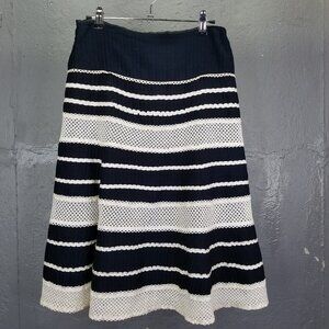 Nanette Lepore Skirt Sz 2 Black Cream Lace Trim Midi Fit & Flare Lined Vintage